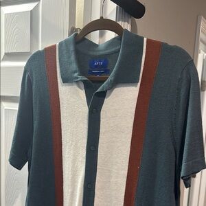 Apt. 9 Men's Teal and Brown Striped Shirt